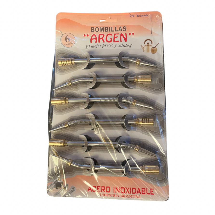 Bombilla Acero Inox c/Punta Dorada