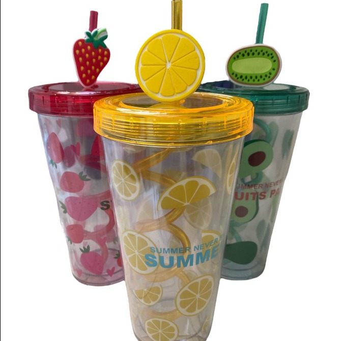 [ITG27201] Vaso con tapa /bombilla Frutas en caja  2720-3