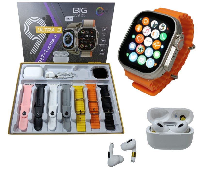 [ITTH71] Smartwatch Ultra TH9  -1+ Auricular BT + 7 Bandas Colores
