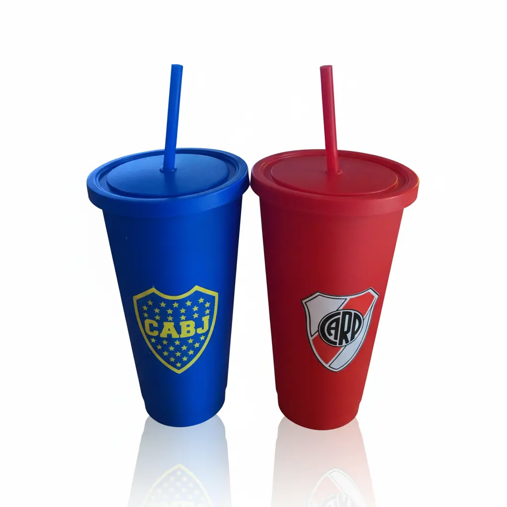 Vasos XL Boca-River c/tapa y bombilla 