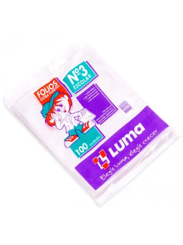 [ML365129] Folios Reforzados x100 Cristal N°3 Escolar Luma 70mic