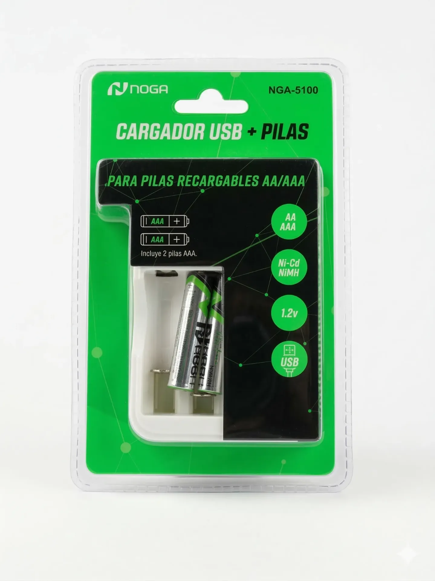 Cargador USB + pilas recargables AA/AAA Noga art.5100