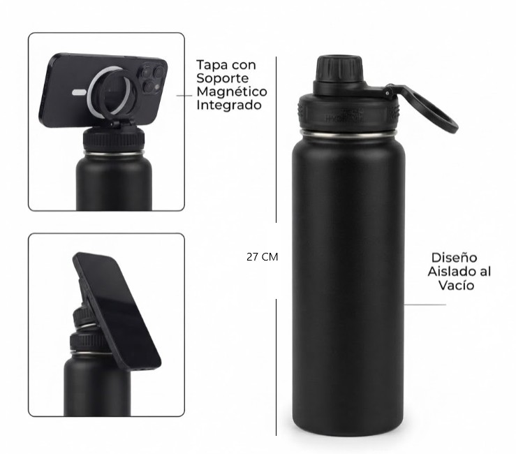 Botella termica c/soporte magnetico p/celular de 700ml