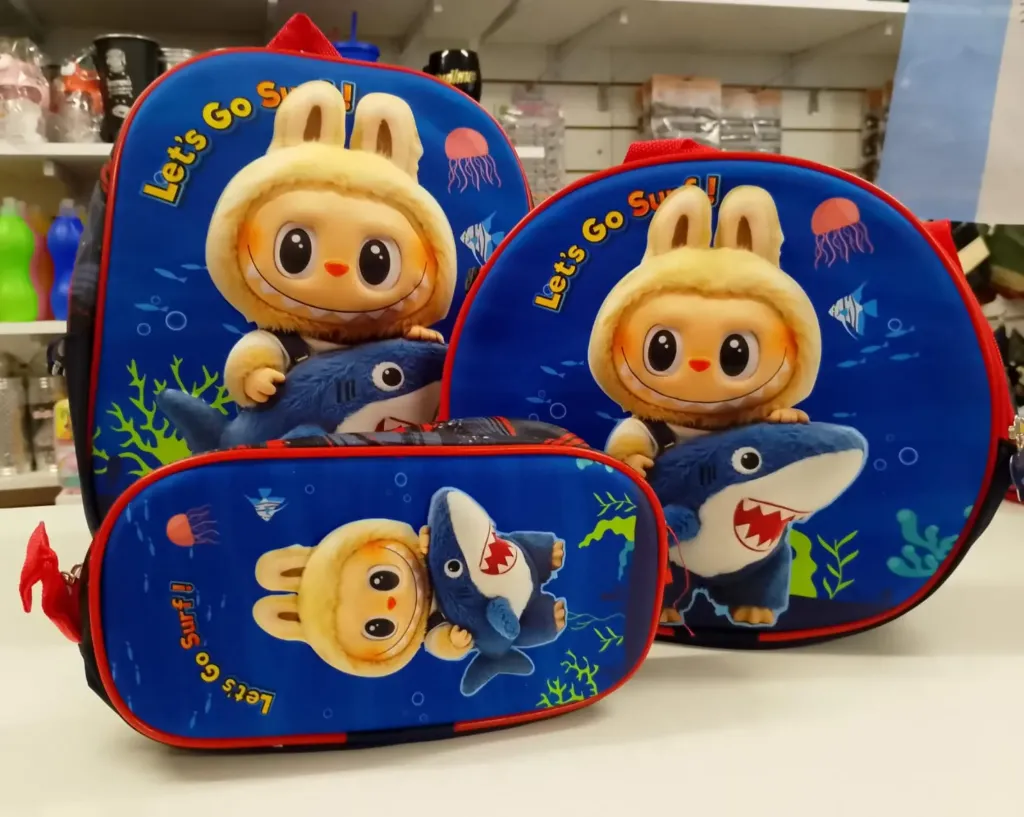 Mochila Infantil 12" Personajes (azul) 1 Cierre+ Cartuchera + Lunchera Art. 123-1